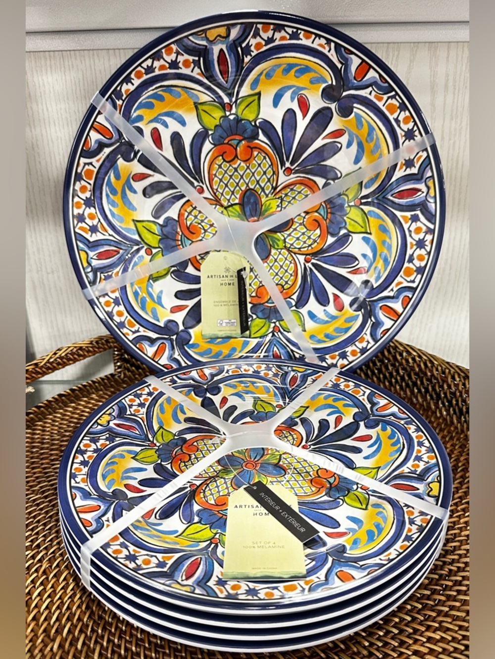 Blue Multicolor melamine Dinner  & side Plates - Set of 4 each